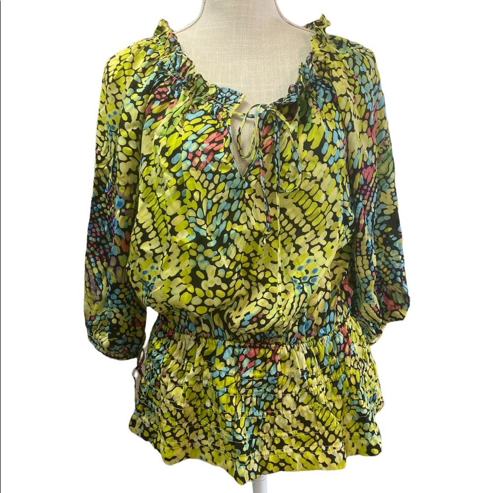 Essentials by Milano Colorful Yellow, Black, Blue Ladies Top